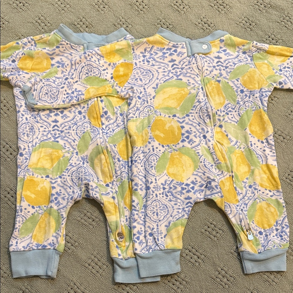 Baby Lemon Print Footed One-Piece Romper — Yellow